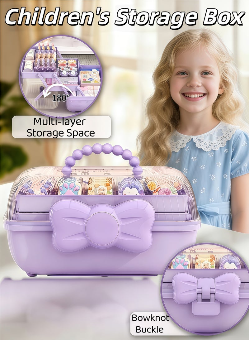 شو وو صندوق تخزين للأطفال، منظم/سلة/صندوق ثلاثي الطبقات، مكعب تخزين ألعاب، صندوق تخزين إكسسوارات الشعر، ربطات الشعر والقلائد، صندوق تخزين إكسسوارات شعر الأطفال، منظم مجوهرات لطيف للبنات، صندوق تخزين مستحضرات التجميل، حاوية تنظيم مجوهرات لطيفة قابلة للقفل، متين وقابل للغسل، لدبابيس الشعر، هدية سفر عملية، للبنات والسيدات - Image 1